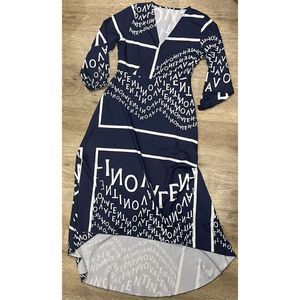 Navy and White Maxi High Low Women’s Dress Large